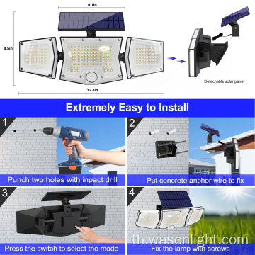 2023 New Dusk to Dawn LED LED Solar Security Wall Lights เซ็นเซอร์ตรวจจับความเคลื่อนไหวพลังงานแสงอาทิตย์พร้อมระยะไกลสำหรับโรงรถภายนอก